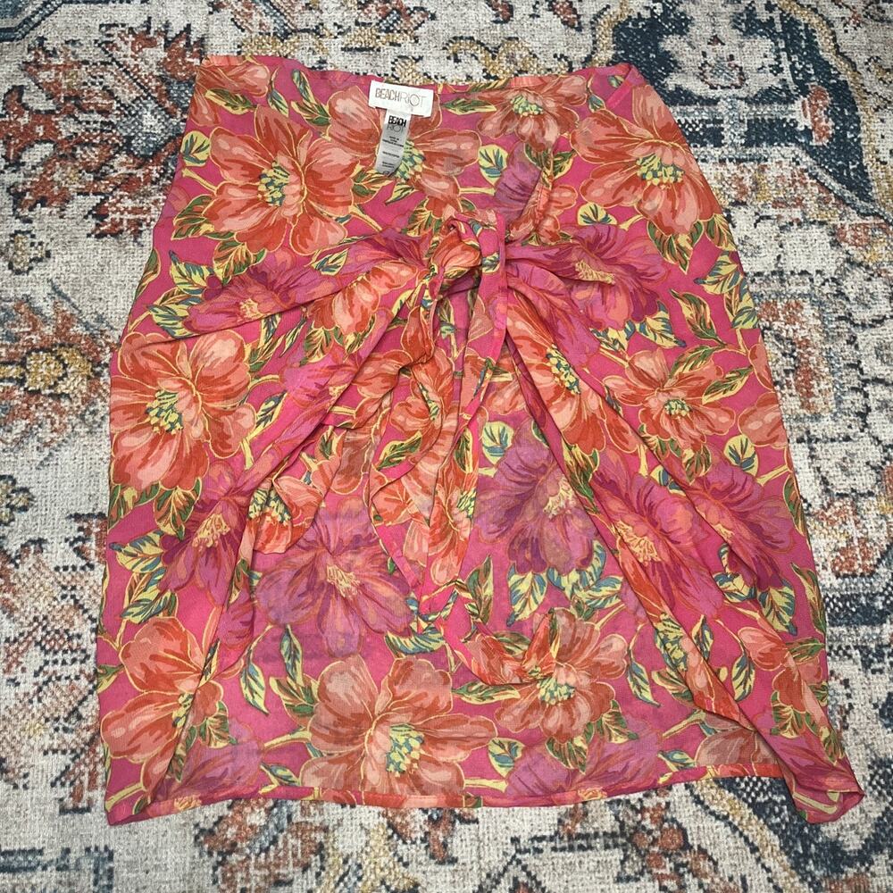 Beach Riot Melanie Sheer Floral Sarong Wrap Skirt Pink Tropical Cover Up OS